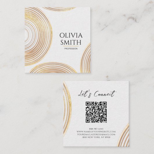 Modernes Gold Glitzer QR Code Abstraktes Muster Quadratische Visitenkarte (Vorne/Hinten)