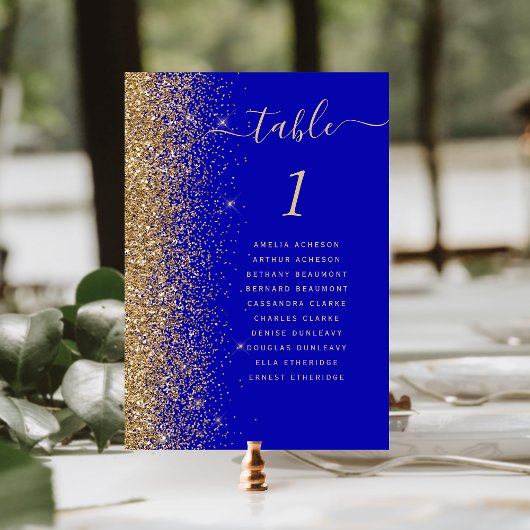 Modernes Gold Glitzer Royal Blue Wedding Tischnummer