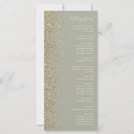 Modernes Gold Glitzer Sage Green Wedding Programm (Rückseite)