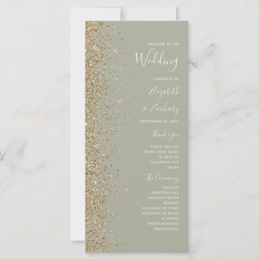Modernes Gold Glitzer Sage Green Wedding Programm (Vorderseite)