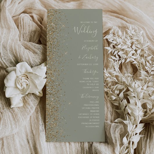 Modernes Gold Glitzer Sage Green Wedding Programm