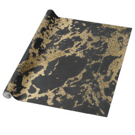 Modernes Gold Glitzer Schwarzes Marmor Geschenkpapier