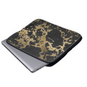Modernes Gold Glitzer Schwarzes Marmor Laptopschutzhülle (Vorne Knopf)
