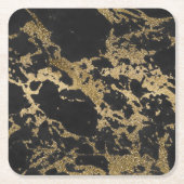 Modernes Gold Glitzer Schwarzes Marmor Rechteckiger Pappuntersetzer (Vorderseite)