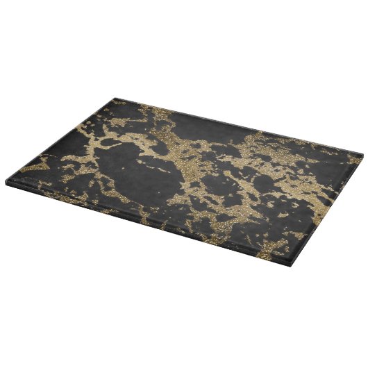 Modernes Gold Glitzer Schwarzes Marmor Schneidebrett (Ecke)
