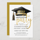Modernes Gold Glitzer Script Einfaches GRAD-Party Einladung (Vorne/Hinten)