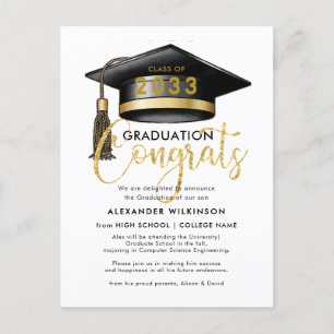 Modernes Gold Glitzer Script Minimalistisch GRAD P Ankündigungspostkarte