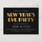 Modernes Gold Glitzer Silvester-Party Einladungspostkarte (Vorderseite)
