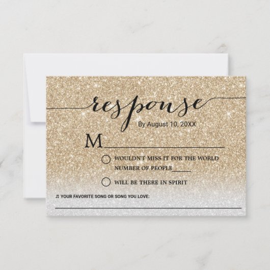 Modernes Gold Glitzer Song Request Wedding RSVP (Vorderseite)