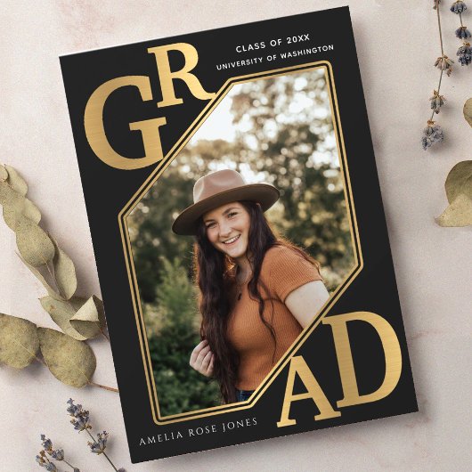 Modernes Gold GRAD Abschluss Foto Einladung