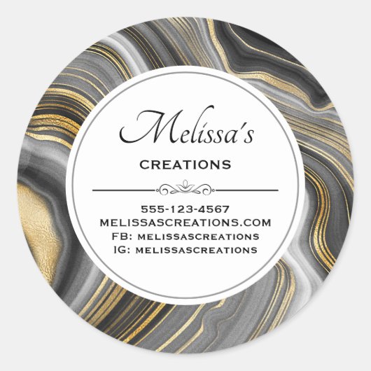 Modernes Gold & Grau Agate Geode Gemstone Business Runder Aufkleber (Vorderseite)