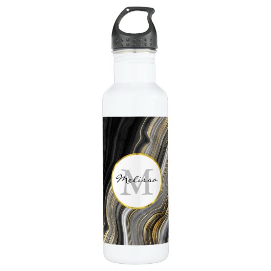 Modernes Gold & Gray Agate Geode Gemstone Edelstahlflasche (Vorderseite)