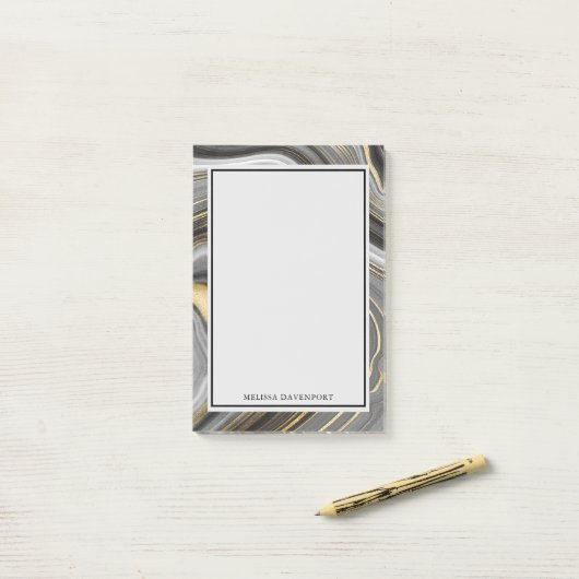 Modernes Gold & Gray Agate Geode Mineral Abstrakt Post-it Klebezettel (Auf Schreibtisch)