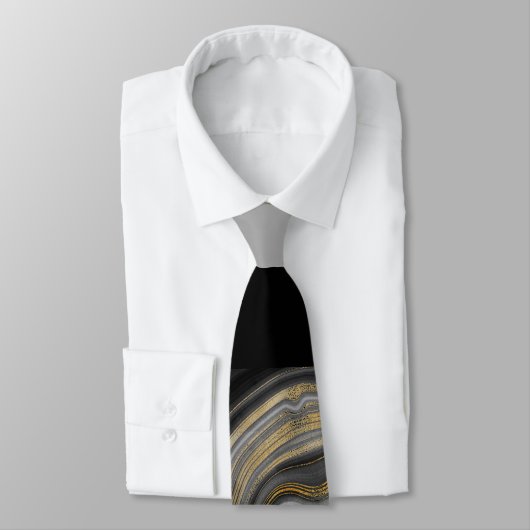 Modernes Gold & Gray Agate Geode Mineral Krawatte (Gebunden)