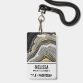 Modernes Gold & Gray Agate Geode Mineral Monogram Ausweis (Vorderseite mit Lanyard)