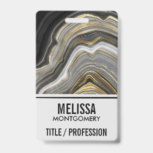 Modernes Gold & Gray Agate Geode Mineral Monogram Ausweis