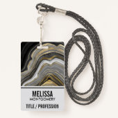 Modernes Gold & Gray Agate Geode Mineral Monogram Ausweis (Rückseite mit Schlüsselband)