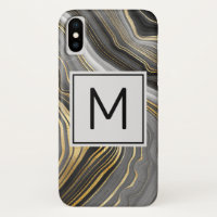 Modernes Gold & Gray Agate Geode Mineral Monogram
