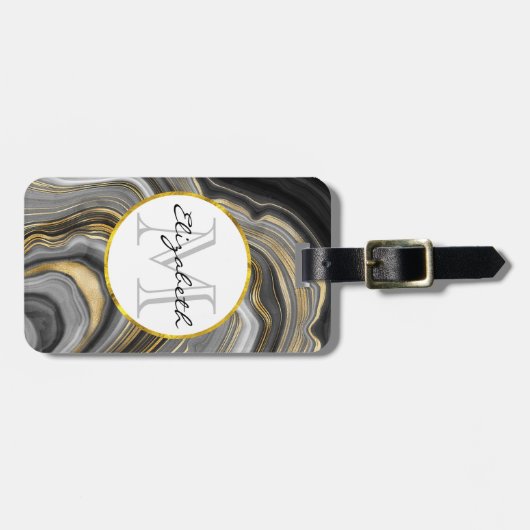 Modernes Gold & Gray Agate Geode Mineral Monogram Gepäckanhänger (Vorderseite horizontal)