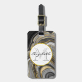 Modernes Gold & Gray Agate Geode Mineral Monogram Gepäckanhänger (Vorderseite vertikal)