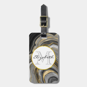 Modernes Gold & Gray Agate Geode Mineral Monogram Gepäckanhänger