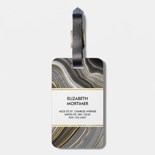 Modernes Gold & Gray Agate Geode Mineral Monogram Gepäckanhänger (Rückseite vertikal)