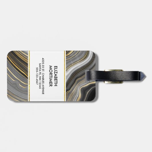 Modernes Gold & Gray Agate Geode Mineral Monogram Gepäckanhänger (Rückseite horizontal)