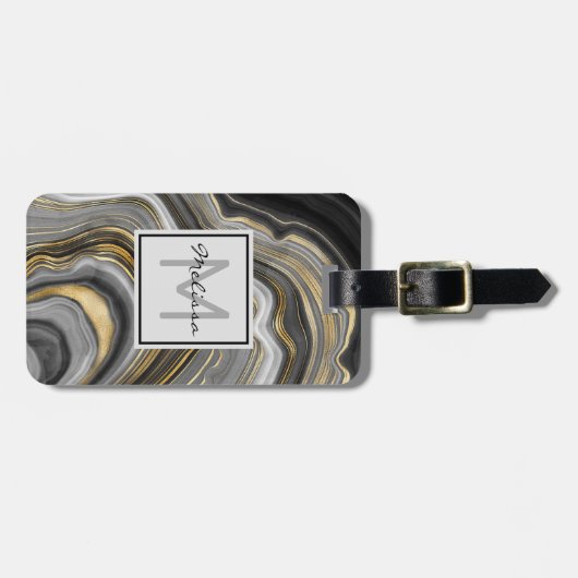 Modernes Gold & Gray Agate Geode Mineral Monogram Gepäckanhänger (Vorderseite horizontal)