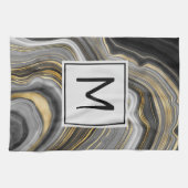 Modernes Gold & Gray Agate Geode Mineral Monogram Geschirrtuch (Horizontal)