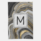 Modernes Gold & Gray Agate Geode Mineral Monogram Geschirrtuch (Vertikal)