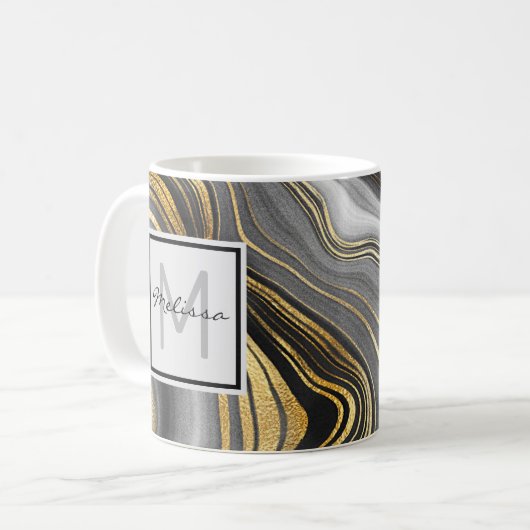 Modernes Gold & Gray Agate Geode Mineral Monogram Kaffeetasse (Vorderseite Links)