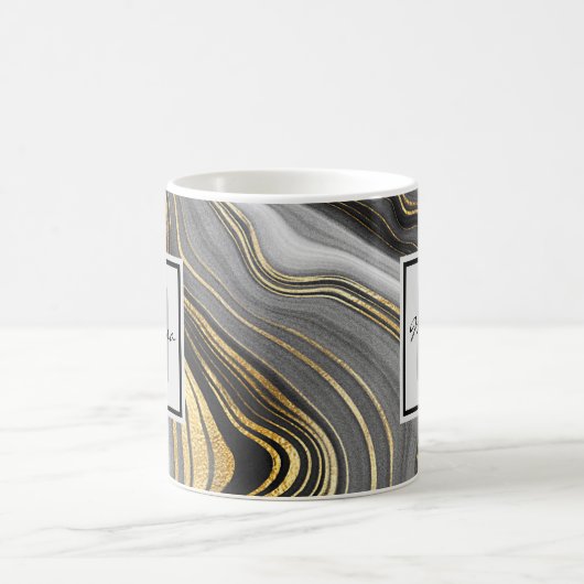 Modernes Gold & Gray Agate Geode Mineral Monogram Kaffeetasse (Mittel)