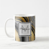 Modernes Gold & Gray Agate Geode Mineral Monogram Kaffeetasse (Links)
