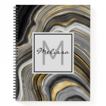 Modernes Gold & Gray Agate Geode Mineral Monogram