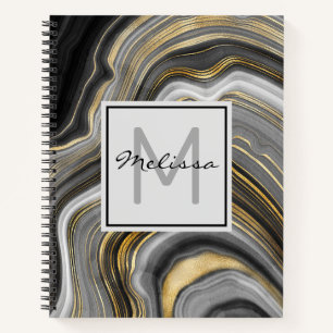 Modernes Gold & Gray Agate Geode Mineral Monogram Notizblock