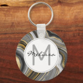 Modernes Gold & Gray Agate Geode Mineral Monogram Schlüsselanhänger (Vorderseite)