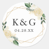 Modernes Gold Green Floral Wedding Date Monogram Runder Aufkleber (Vorderseite)