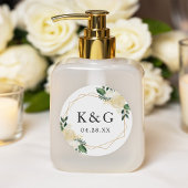 Modernes Gold Green Floral Wedding Date Monogram Runder Aufkleber