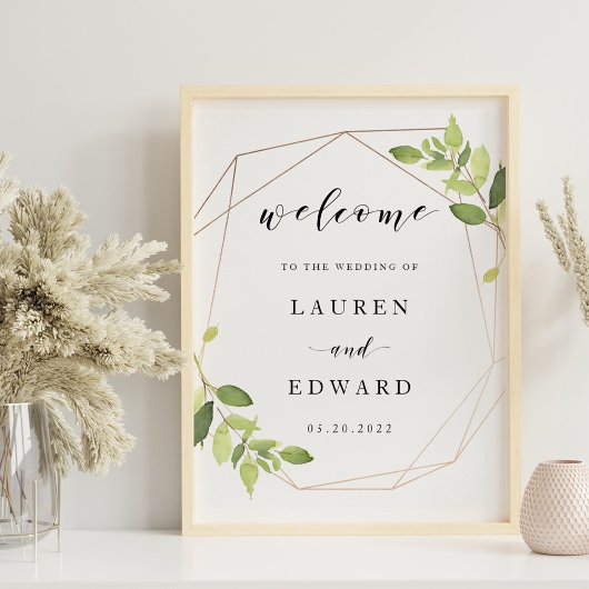 Modernes Gold Greenerity Wedding Willkommenszeiche Poster