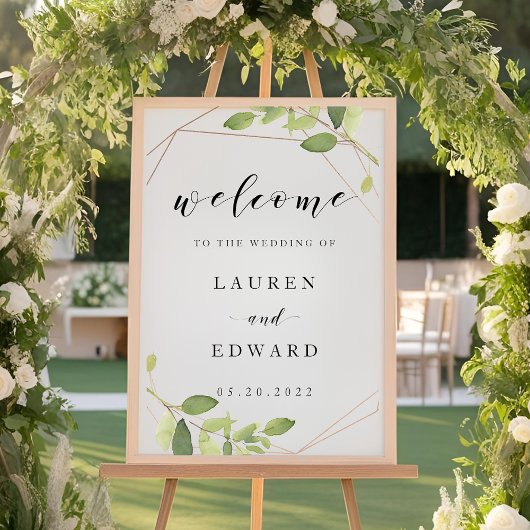 Modernes Gold Greenerity Wedding Willkommenszeiche Poster