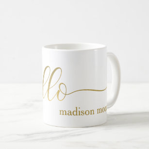 Modernes Gold "hallo" Namen-personalisierte Schale Kaffeetasse