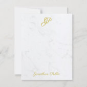 Modernes Gold Hand Script Monogram Elegante Marmor Mitteilungskarte (Vorderseite)