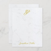 Modernes Gold Hand Script Monogram Elegante Marmor Mitteilungskarte (Vorne/Hinten)