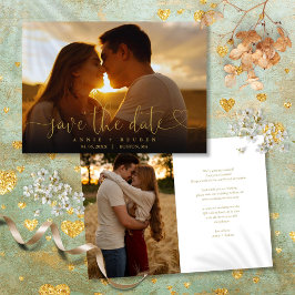Modernes Gold Heart Script Foto Hochzeit Save The Date