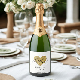 Modernes Gold Heart Wedding Brautparty Schaumweinetikett