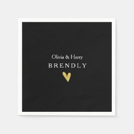 Modernes Gold Heart WedPaper Napkins - Schwarz Serviette