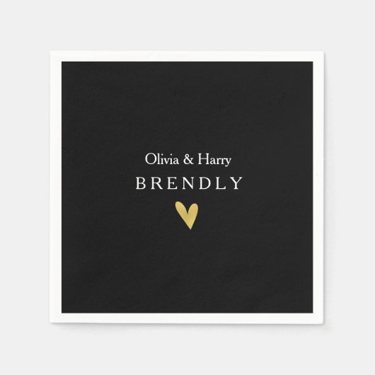 Modernes Gold Heart WedPaper Napkins - Schwarz Serviette (Vorderseite)