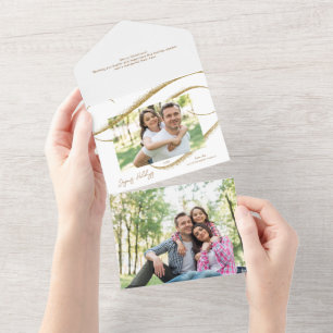 Modernes Gold Imitate Glitzer Pinke Stroke Foto All In One Einladung