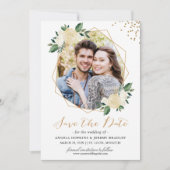Modernes Gold Ivory Green Floral Foto Save the Dat Save The Date (Vorderseite)