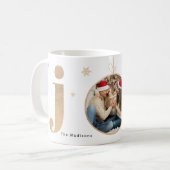 Modernes Gold "Joy" Ornament Weihnachtsfamilie Fot Kaffeetasse (Vorderseite Links)